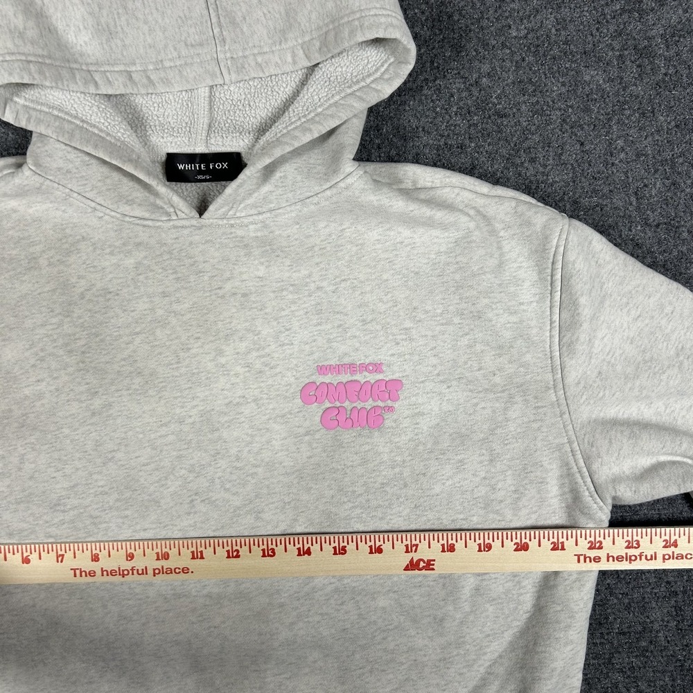 White Fox Boutique Comfort Club Hoodie Grey Pink Puff Print Oversized XS/S #2496 - Picture 9 of 12